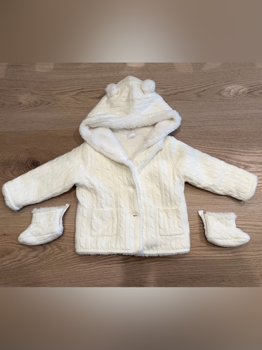 Baby Gap Sherpa lined Hooded Knit Jacket & matching booties (6-12 mths)